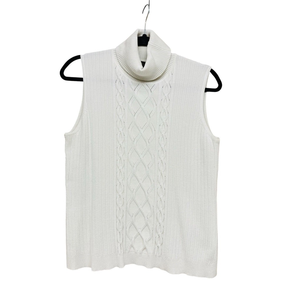 Tara Ryan Turtleneck Sweater XL Cream Cable Knit Ribbed Feminine Academia Office
